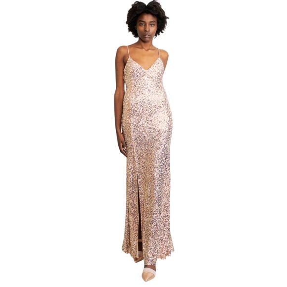 NWT Aniye By Sequin Gown Size 44 / 8 Gold Pink Maxi Slip Dress Evening Gown $500 - Picture 3 of 7